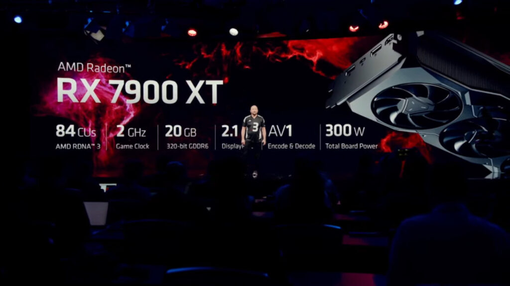 AMD employee presenting the 7900XT on stage.