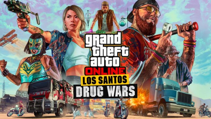 GTA Online Los Santos Drug Wars feature Splash screen for the new Los Santos Drug Wars DLC.