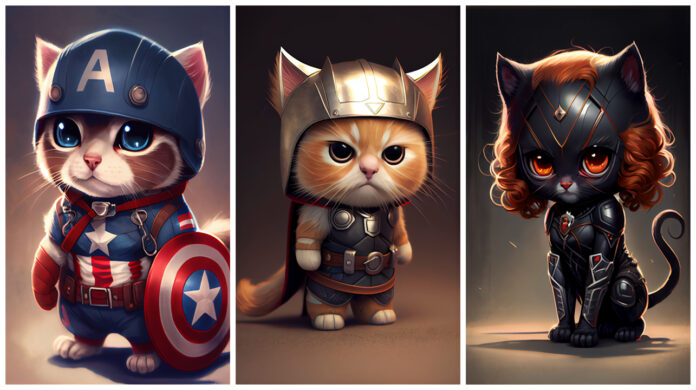 marvel characters as cats, ai generated by midjourney