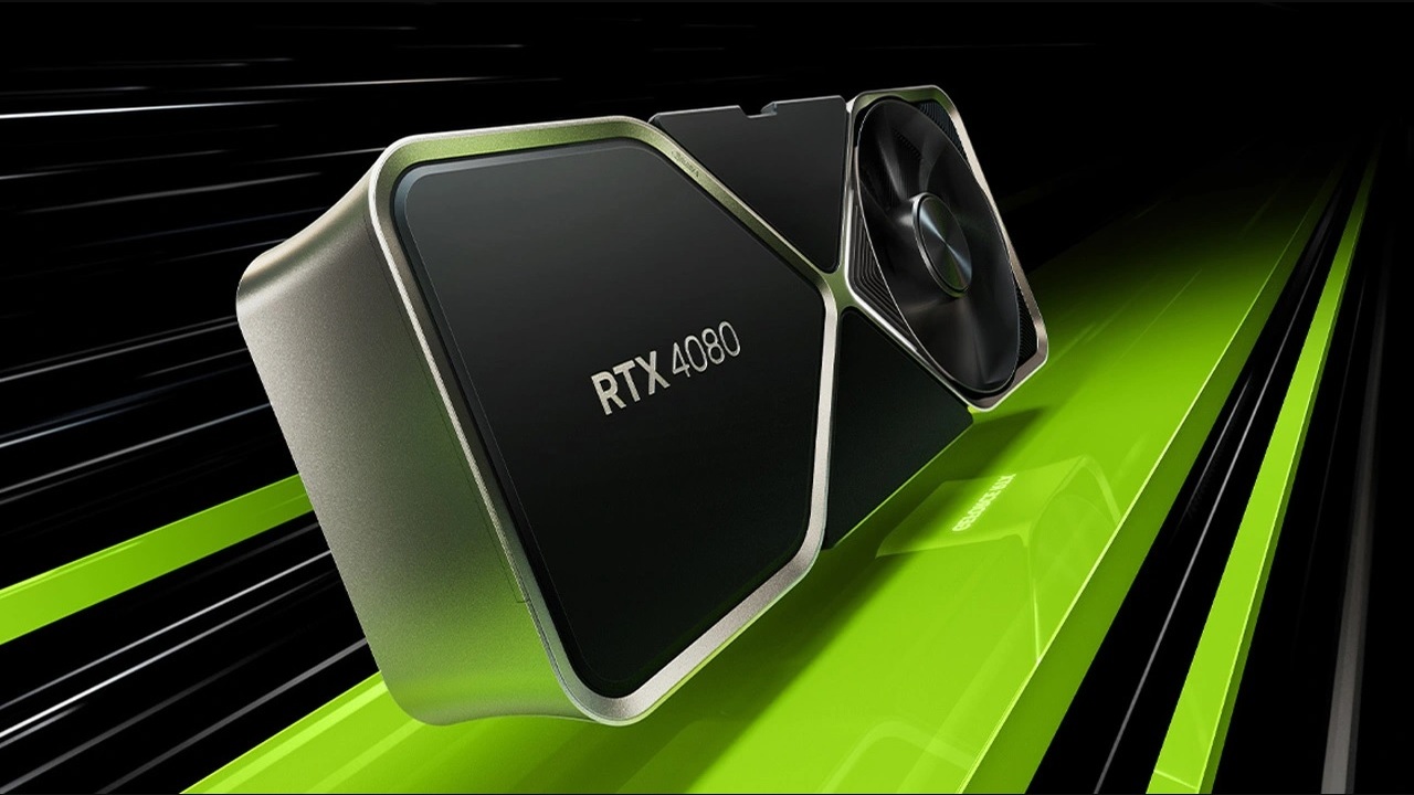 Presentation photo of the new RTX 4080 GPU.