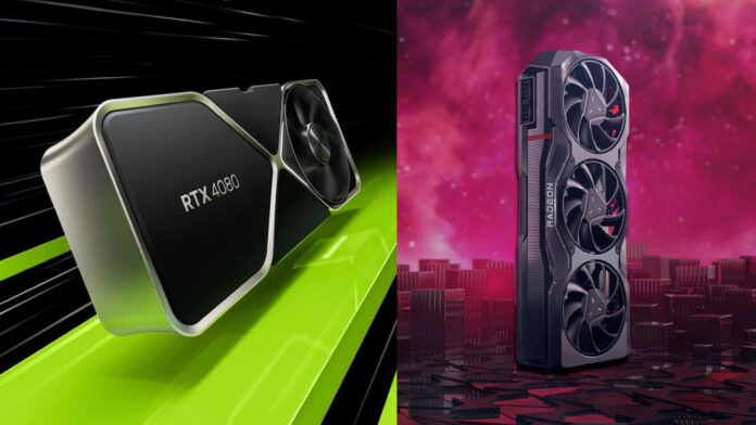 An RTX 4080 and a 7900 XTX side by side.