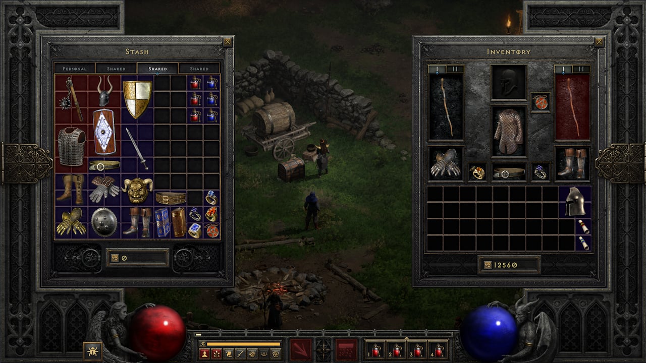 Screenshot of a player managing his stash in Diablo 2 Resurrected.