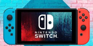 A stylized look at a Nintendo Switch console.