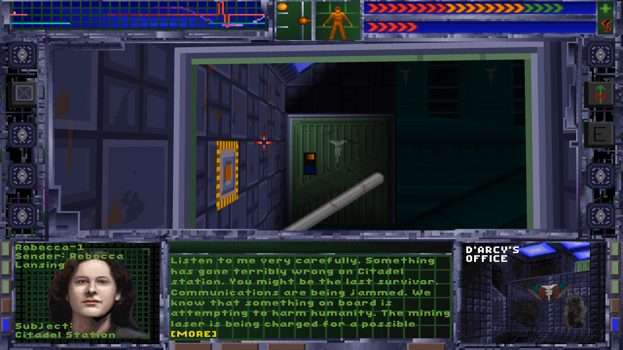 A screenshot of the old version of System Shock which came out in 1994.