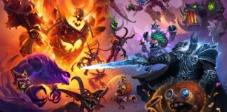 Hearthstone Battlegrounds art of multiple heroes fighting each other.