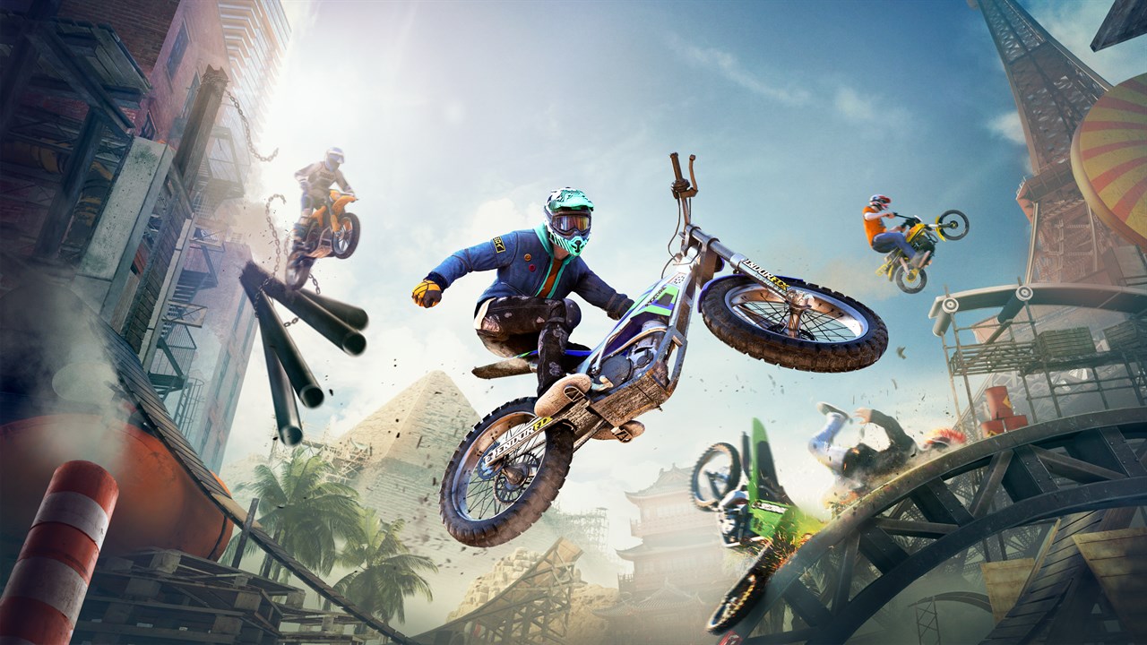 Poster shot of a motorbike jump from Trials Rising.
