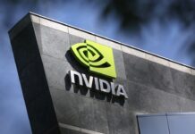 A mockup of the NVIDIA logo on a building.