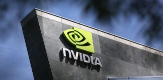 A mockup of the NVIDIA logo on a building.