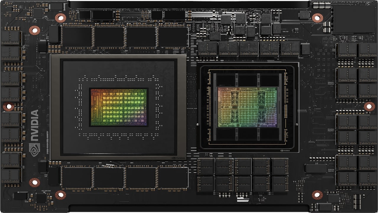 A render of the new NVIDIA quantum CPU called Grace Hopper.