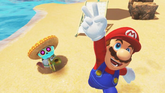 Super Mario Odyssey VR Games Mario looking excitedly into the camera in Super Mario Odyssey VR.