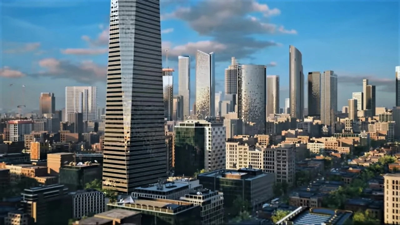 Ingame screenshot of a beautiful cityscape from Cities Skylines 2.