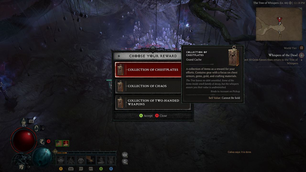 Ingame screenshot with a few caches you can choose from in the Whispers of the Dead event.