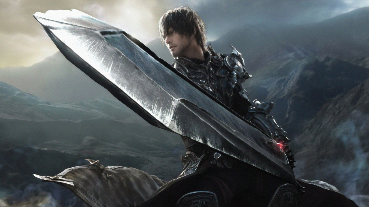 Promotional image of a warrior wielding a huge sword in Final Fantasy 14.