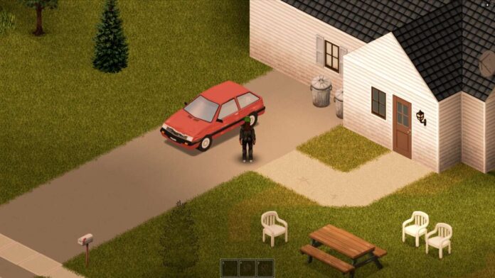 A player starting out in Muldraugh in Project Zomboid.