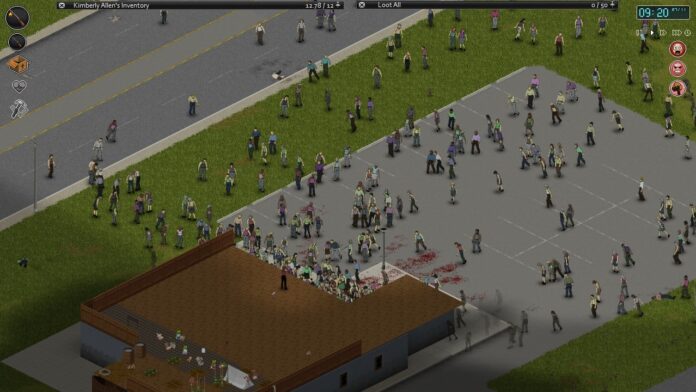 Project Zomboid Rosewood Feature Image A player slowly getting surrounded by zombies in Project Zomboid.