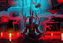 Concept art with V for the Cyberpunk 2077 expansion Phantom Liberty.