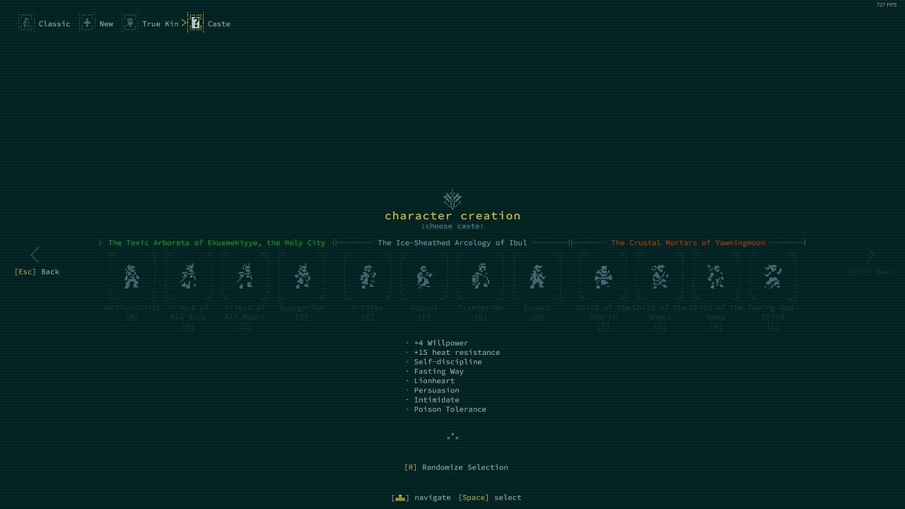 All of the castes that you can play as in Caves of Qud.