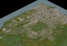 A screenshot of the full map of Louisville from Project Zomboid.