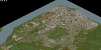 A screenshot of the full map of Louisville from Project Zomboid.