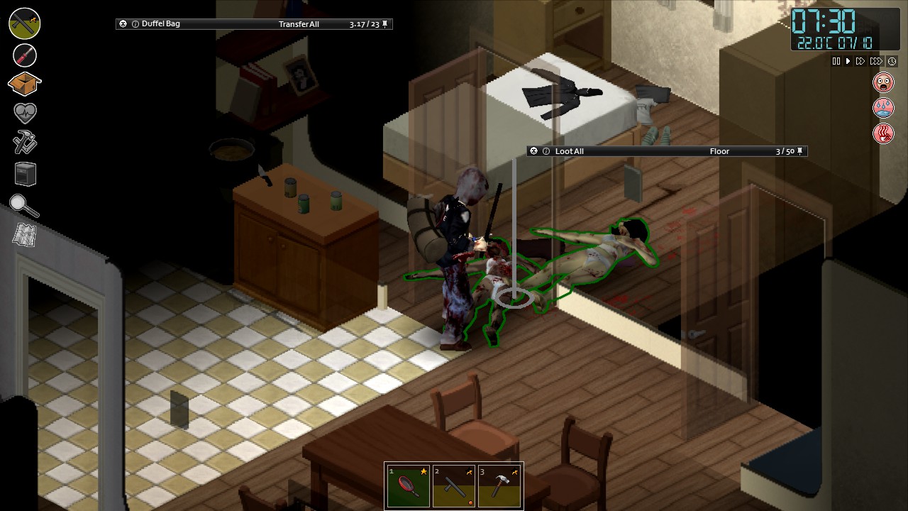 A survivor engaging in combat in Project Zomboid.