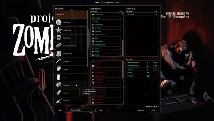Project Zomboid Positive Traits Feature Image The ingame list of positive and negative traits from Project Zomboid.